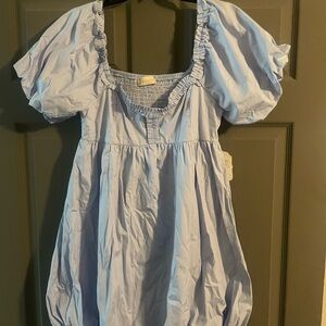 Light Blue Puff Sleeve Bubble Dress